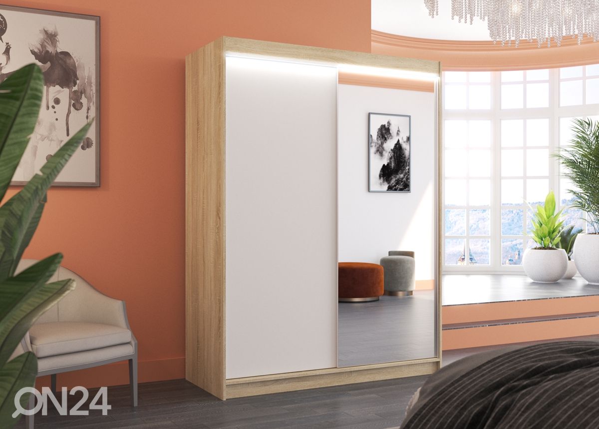 Lükandustega riidekapp Joanna 150 cm + LED suurendatud