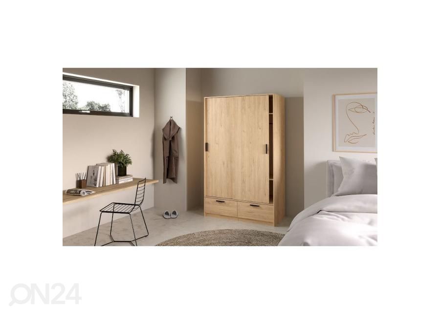 Lükandustega riidekapp Line 121 cm, hickory suurendatud