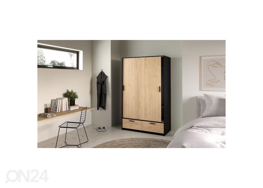 Lükandustega riidekapp Line 121 cm, hickory/must suurendatud