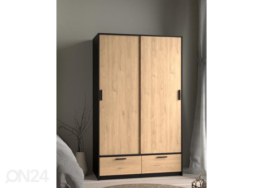 Lükandustega riidekapp Line 121 cm, hickory/must suurendatud