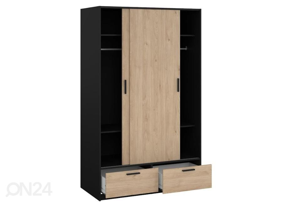 Lükandustega riidekapp Line 121 cm, hickory/must suurendatud