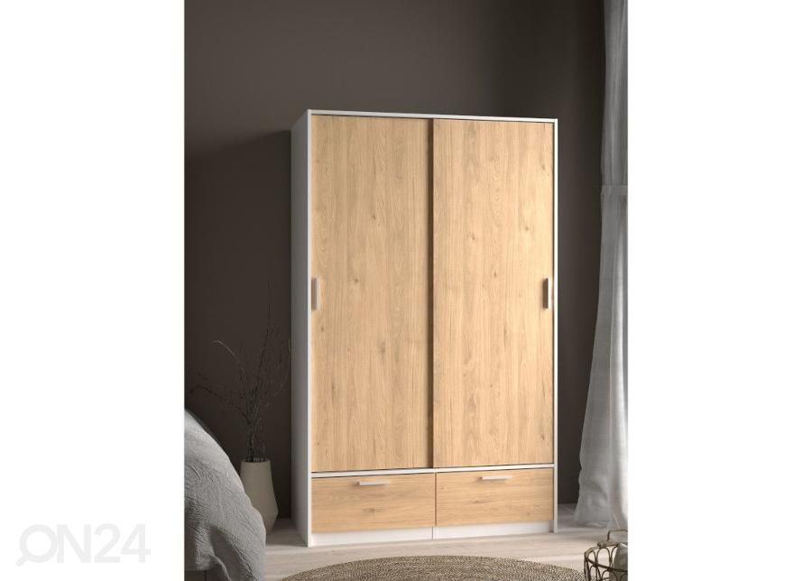 Lükandustega riidekapp Line 121 cm, hickory/valge suurendatud