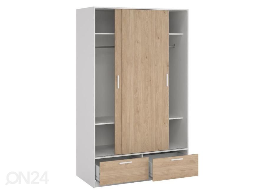 Lükandustega riidekapp Line 121 cm, hickory/valge suurendatud