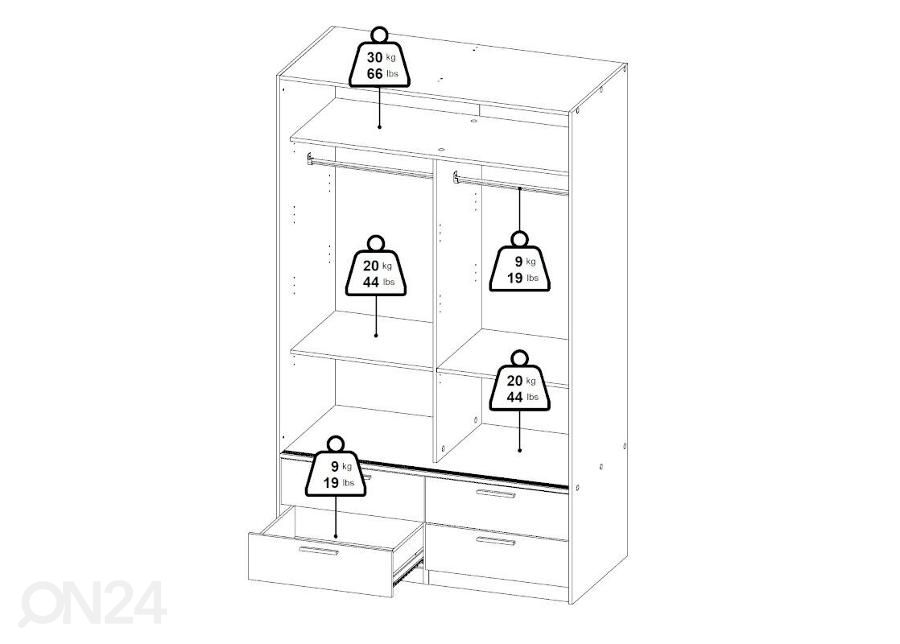Lükandustega riidekapp Line 121 cm, valge suurendatud