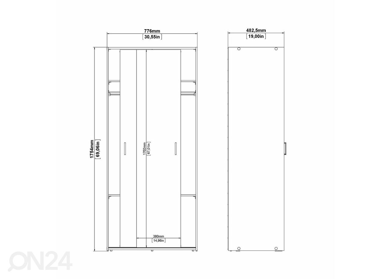 Lükandustega riidekapp Space 78 cm suurendatud