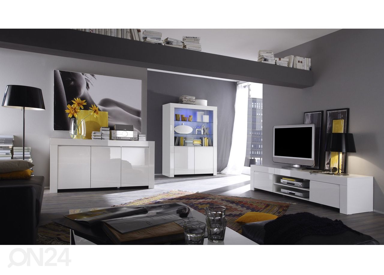 Madal TV-alus Amalfi 190cm, valge suurendatud