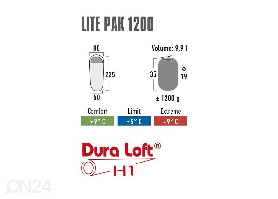Magamiskott Lite Pak 1200 sinine-oranž High Peak suurendatud