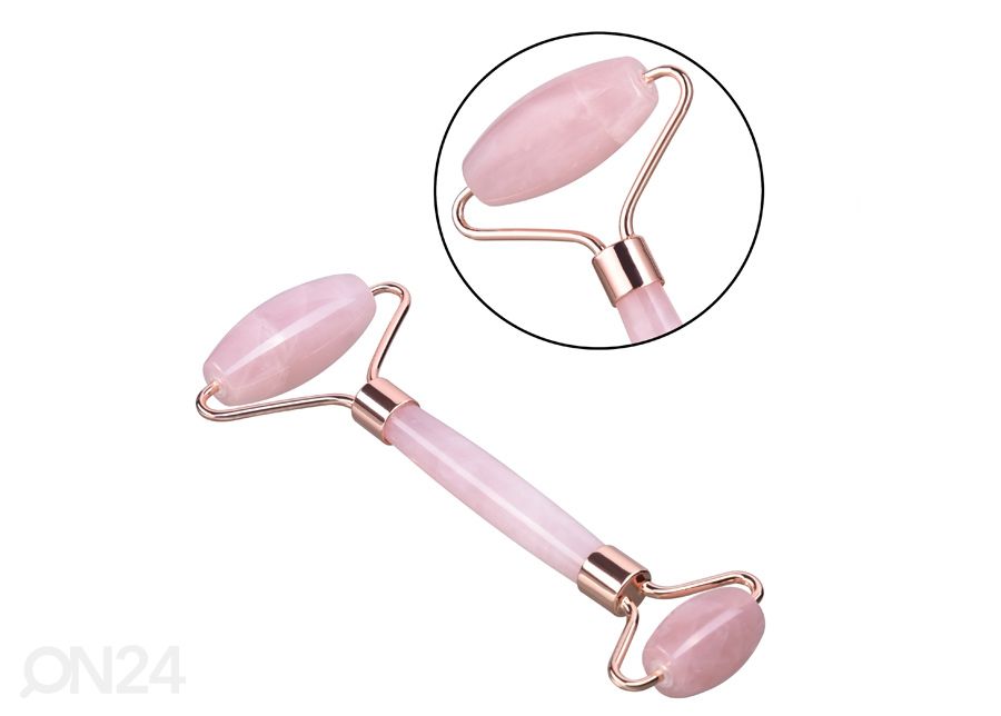 Massaažirullik + Gua Sha massaažikivi Roosa kvarts suurendatud