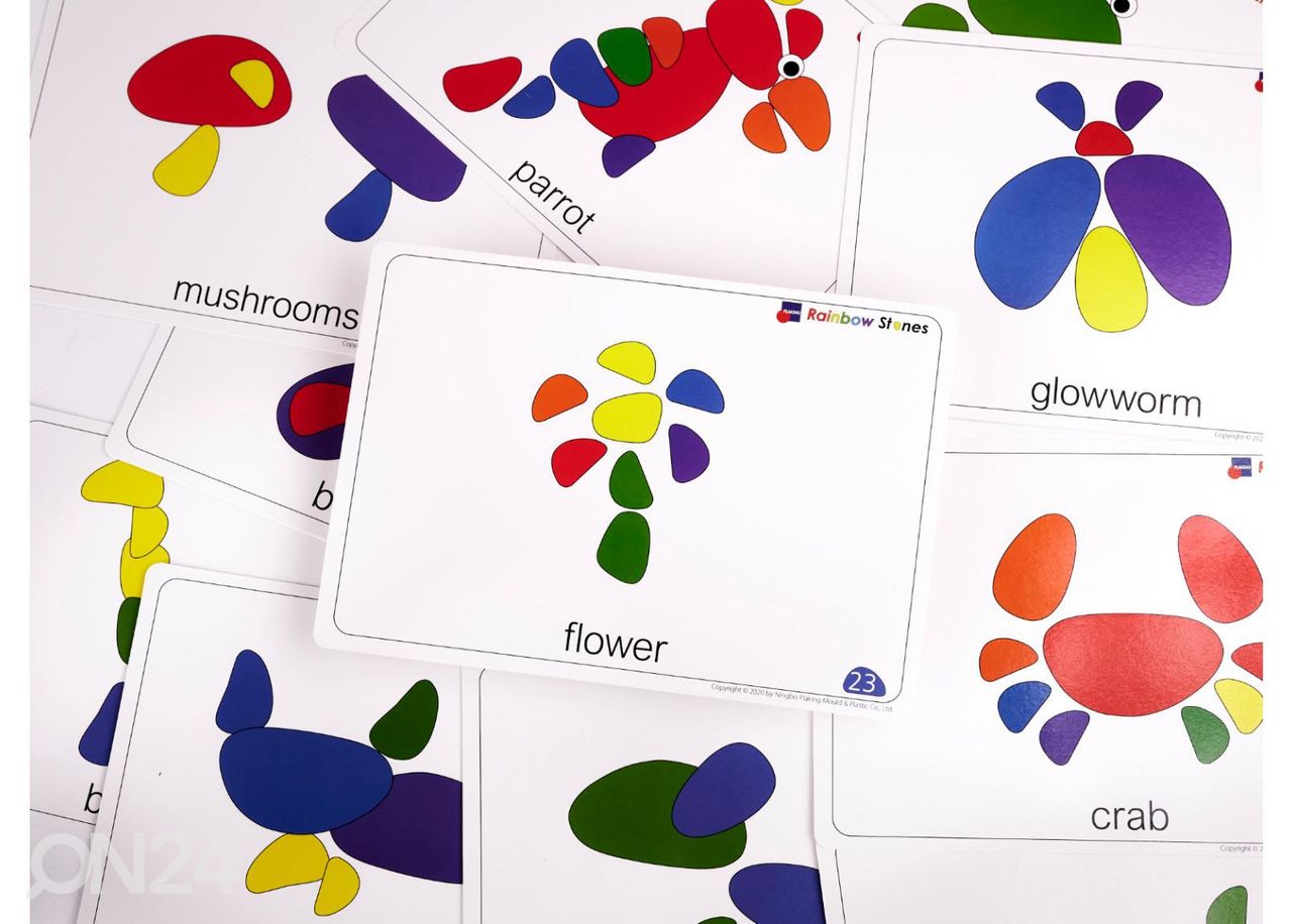 Montessori mäng Värvilised kivid suurendatud