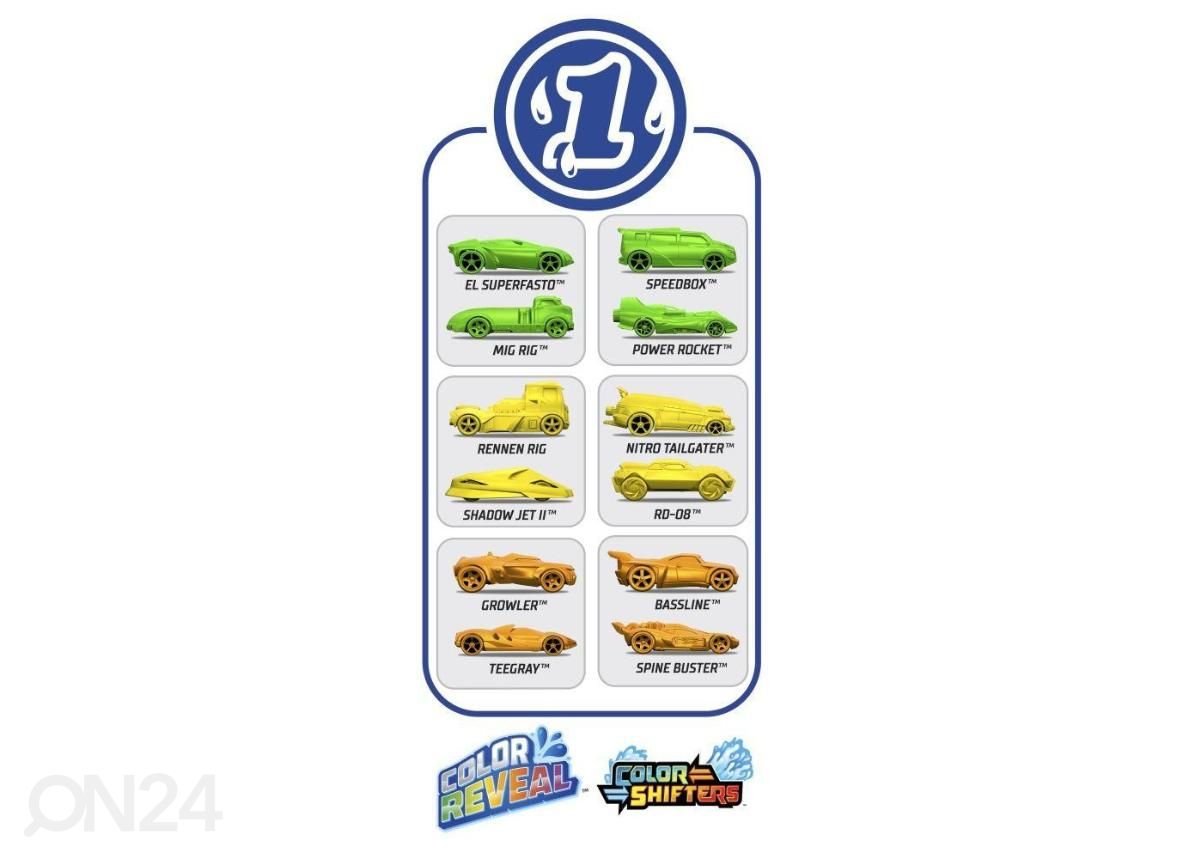 Mudelautod Hot Wheels® Color Reveal® suurendatud