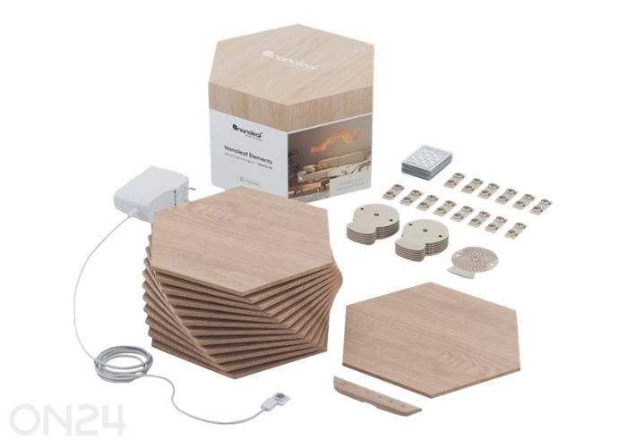 Nanoleaf Elements Wood Look Hexagons stardikomplekt (13 paneeli), soe ja külm valgus suurendatud