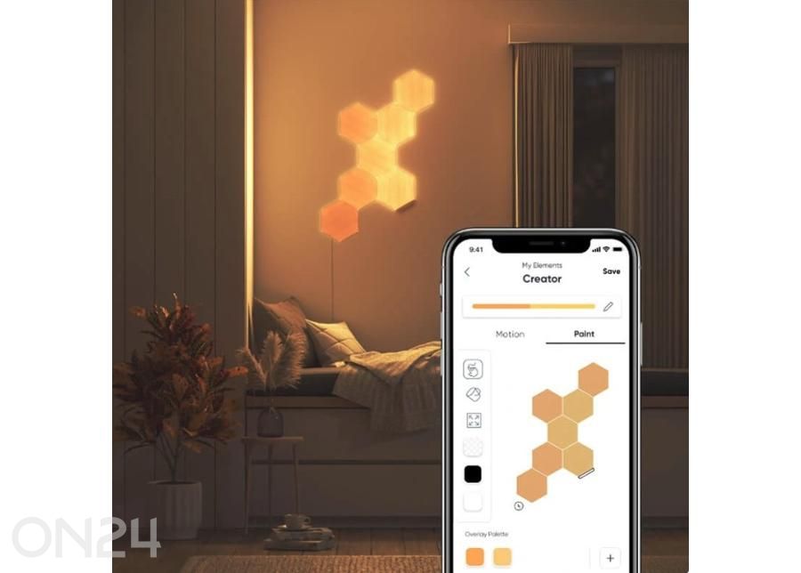 Nanoleaf Elements Wood Look Hexagons stardikomplekt (7 paneeli), soe ja külm valgus suurendatud