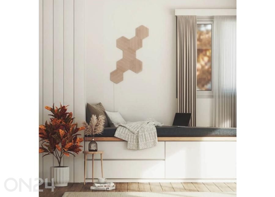 Nanoleaf Elements Wood Look Hexagons stardikomplekt (7 paneeli), soe ja külm valgus suurendatud