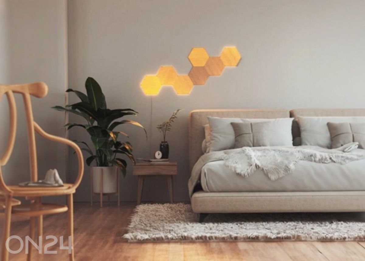 Nanoleaf Elements Wood Look Hexagons stardikomplekt (7 paneeli), soe ja külm valgus suurendatud
