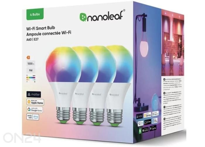 Nanoleaf Essentials Matter WI-Fi nutipirn A60 E27 (4 tk komplektis) suurendatud