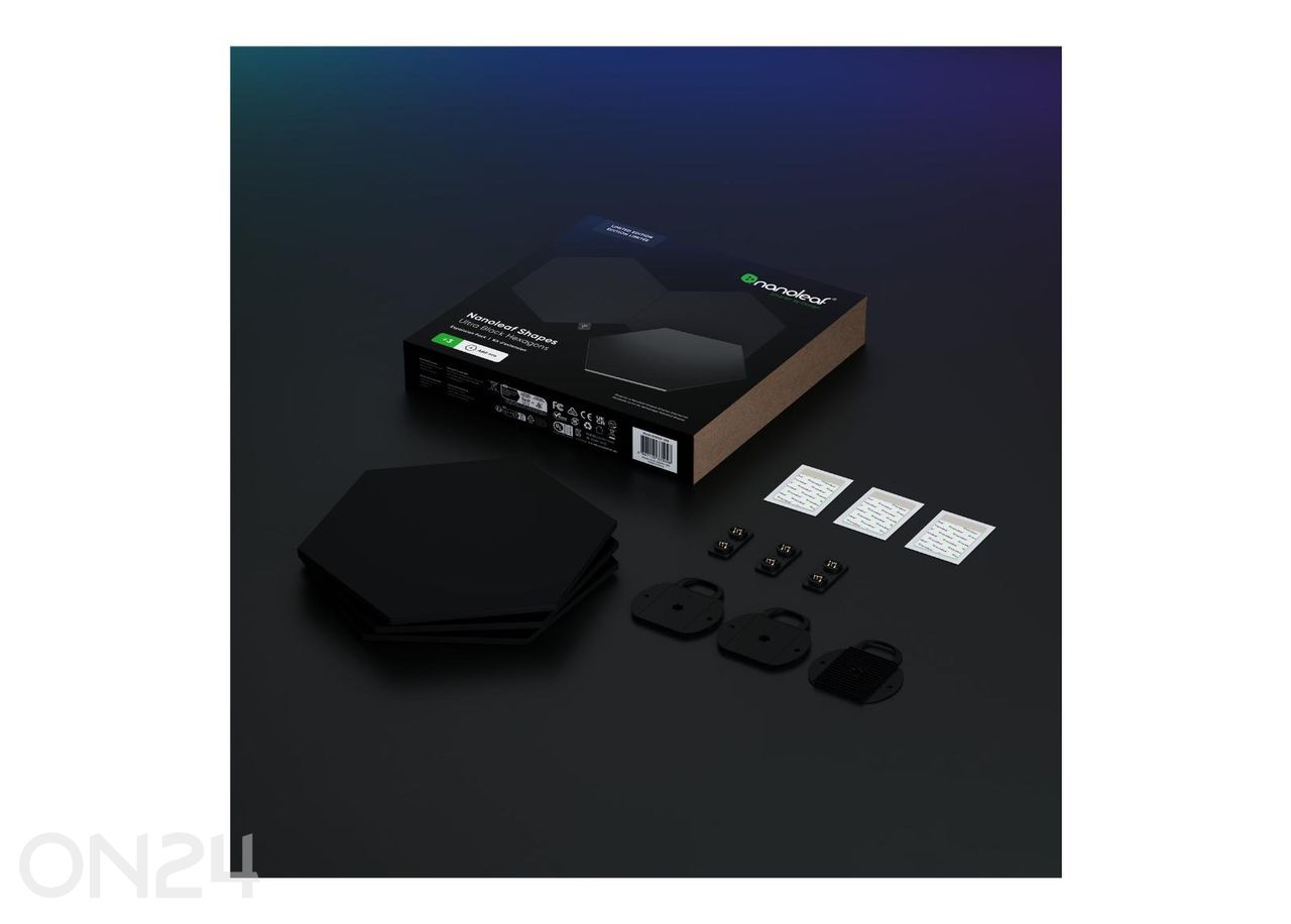 Nanoleaf Shapes Black Hexagons laienduskomplekt (3 paneeli), must suurendatud