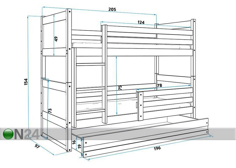 Narivoodi komplekt 90x200 cm suurendatud