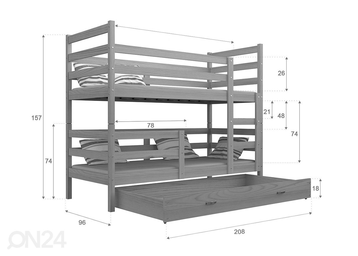 Narivoodi komplekt 90x200 cm suurendatud