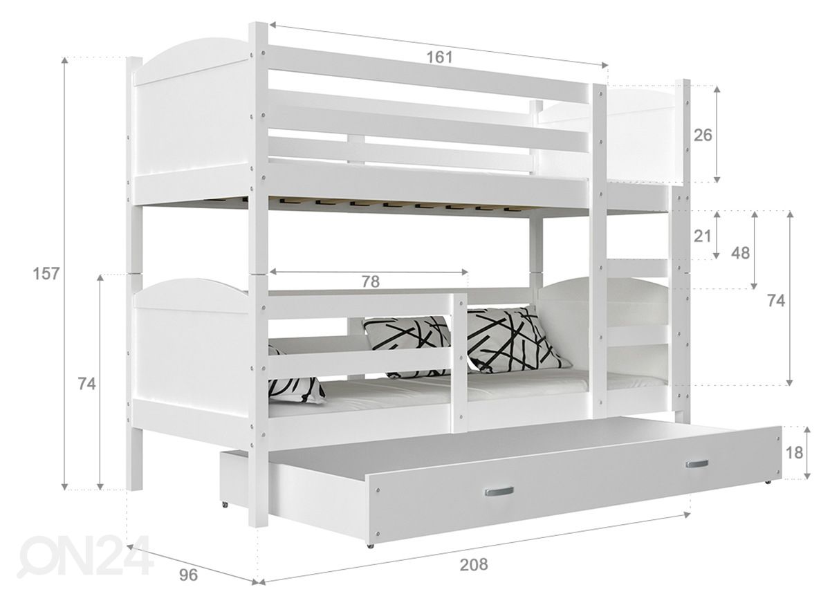 Narivoodi komplekt 90x200 cm suurendatud