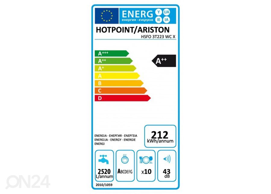 Nõudepesumasin Hotpoint-Ariston HSFO3T223WCX suurendatud
