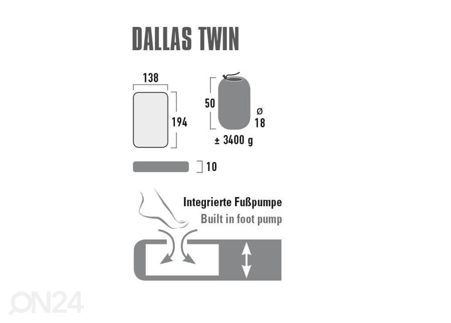 Õhkmadrats High Peak Dallas Twin 194x138x10 cm heleroheline suurendatud