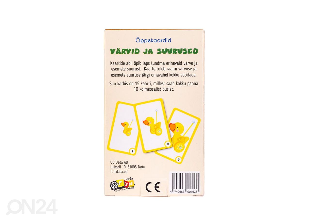Õppekaardid Värvid ja Suurused suurendatud