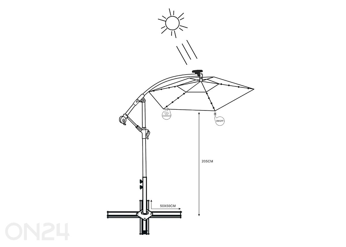 Päikesevari Milin + LED Ø 3 m suurendatud