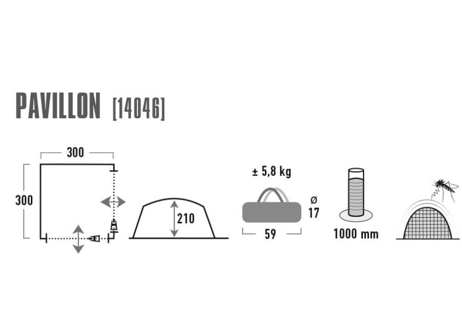 Pavilion pavillon 3x3 helehall/tumehall High Peak suurendatud