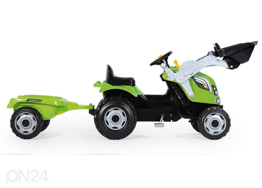 Pealeistutav pedaalidega lastetraktor Farmer MAX järelkäru ja kopaga Smoby suurendatud