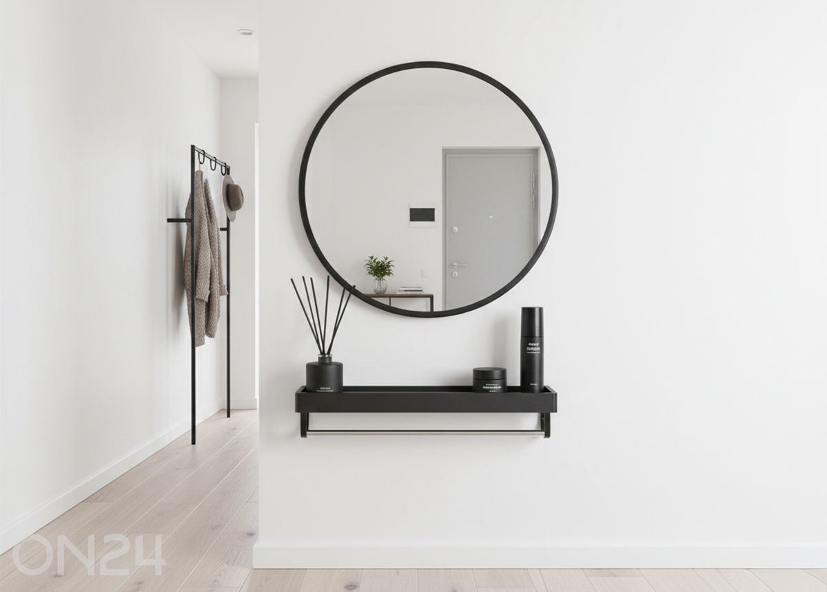 Peegel riiuliga 80 cm, must suurendatud