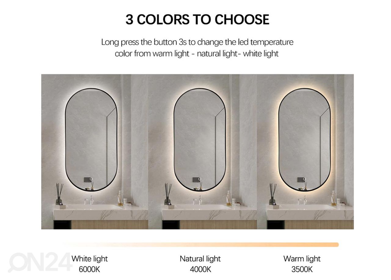 Peegel valgustusega 50x100 cm suurendatud