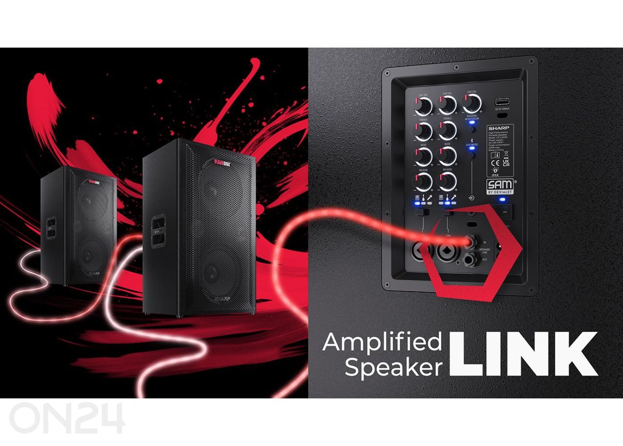 Peokõlar Sharp SUMOBOX Pro, 200W RMS, IPX4, must suurendatud