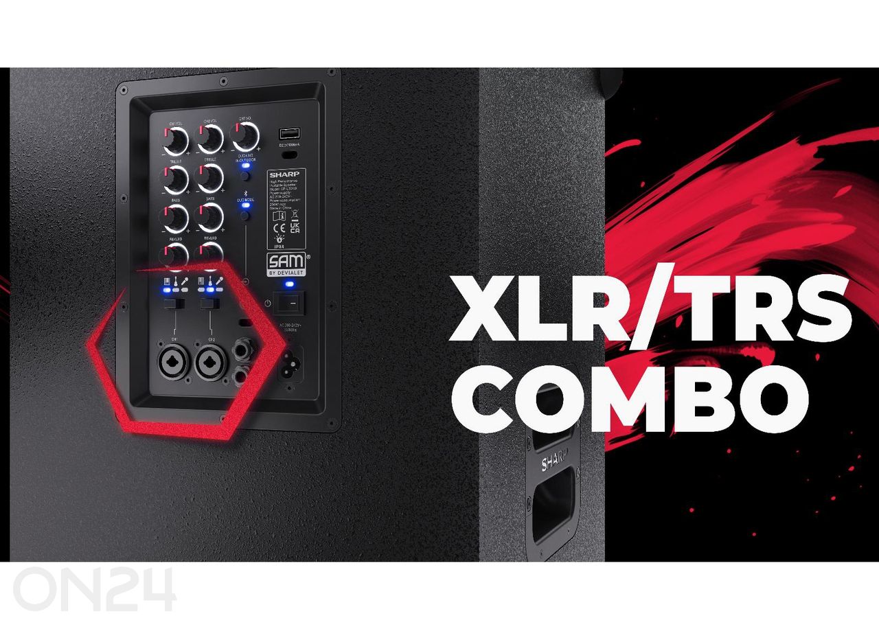 Peokõlar Sharp SUMOBOX Pro, 200W RMS, IPX4, must suurendatud