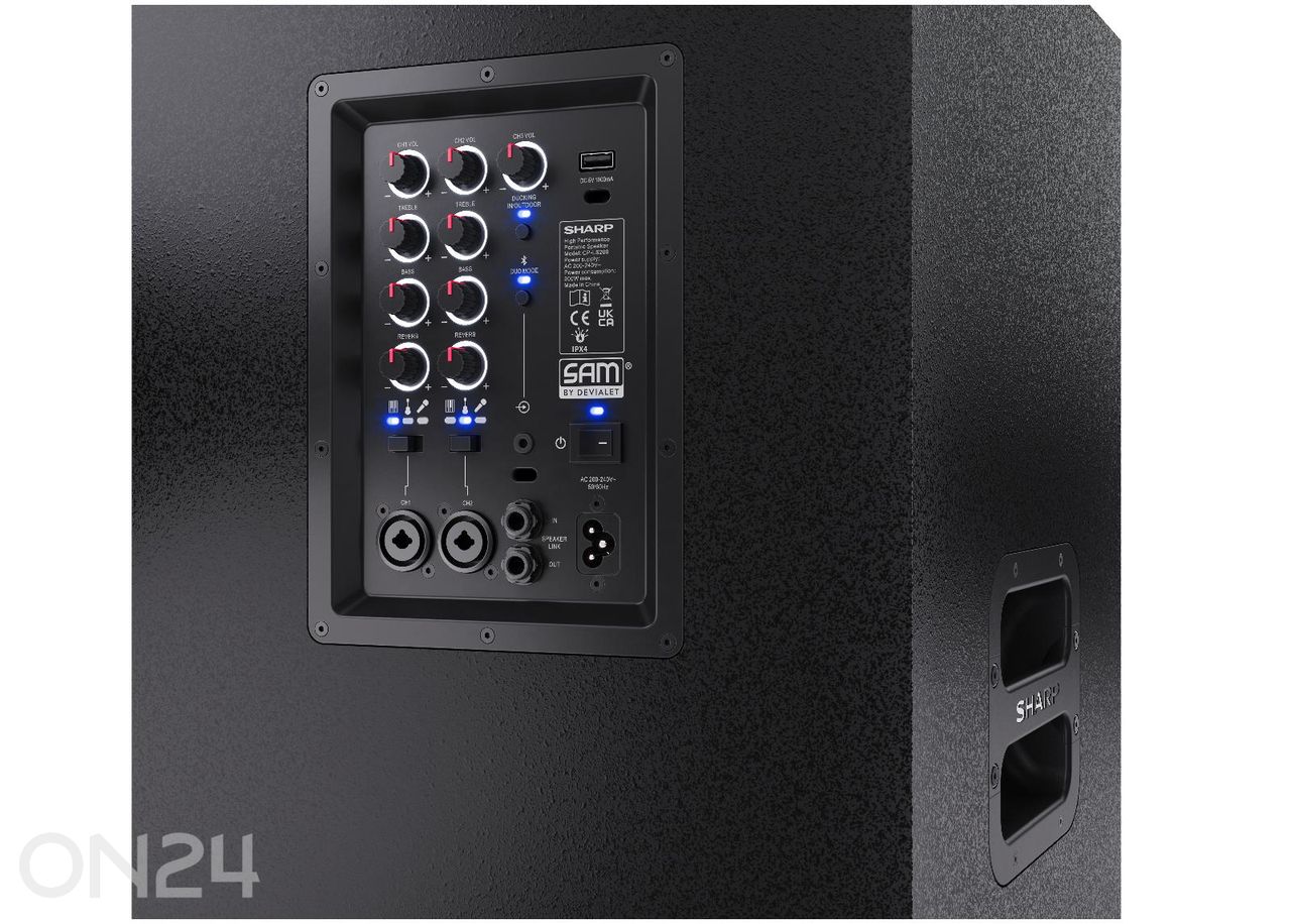 Peokõlar Sharp SUMOBOX Pro, 200W RMS, IPX4, must suurendatud
