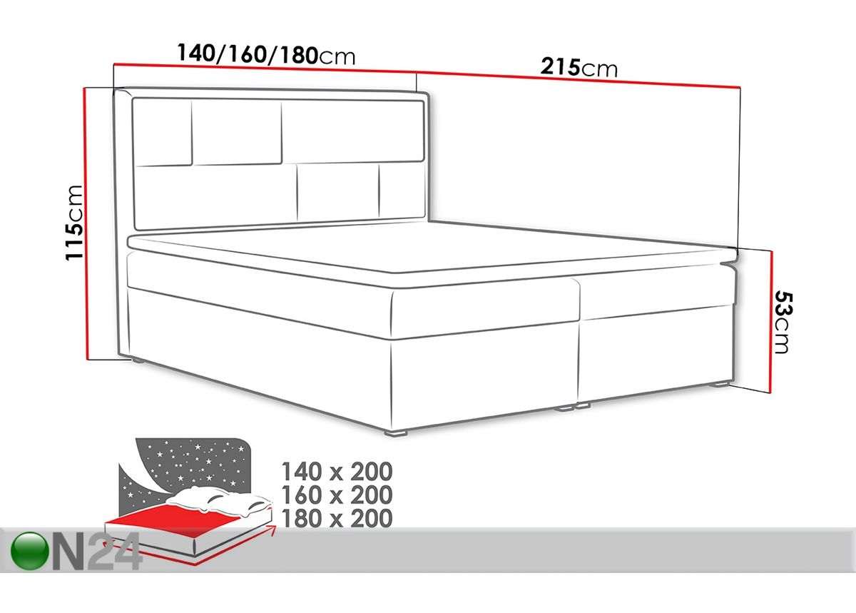 Pesukastidega kontinentaalvoodi 180x200 cm suurendatud