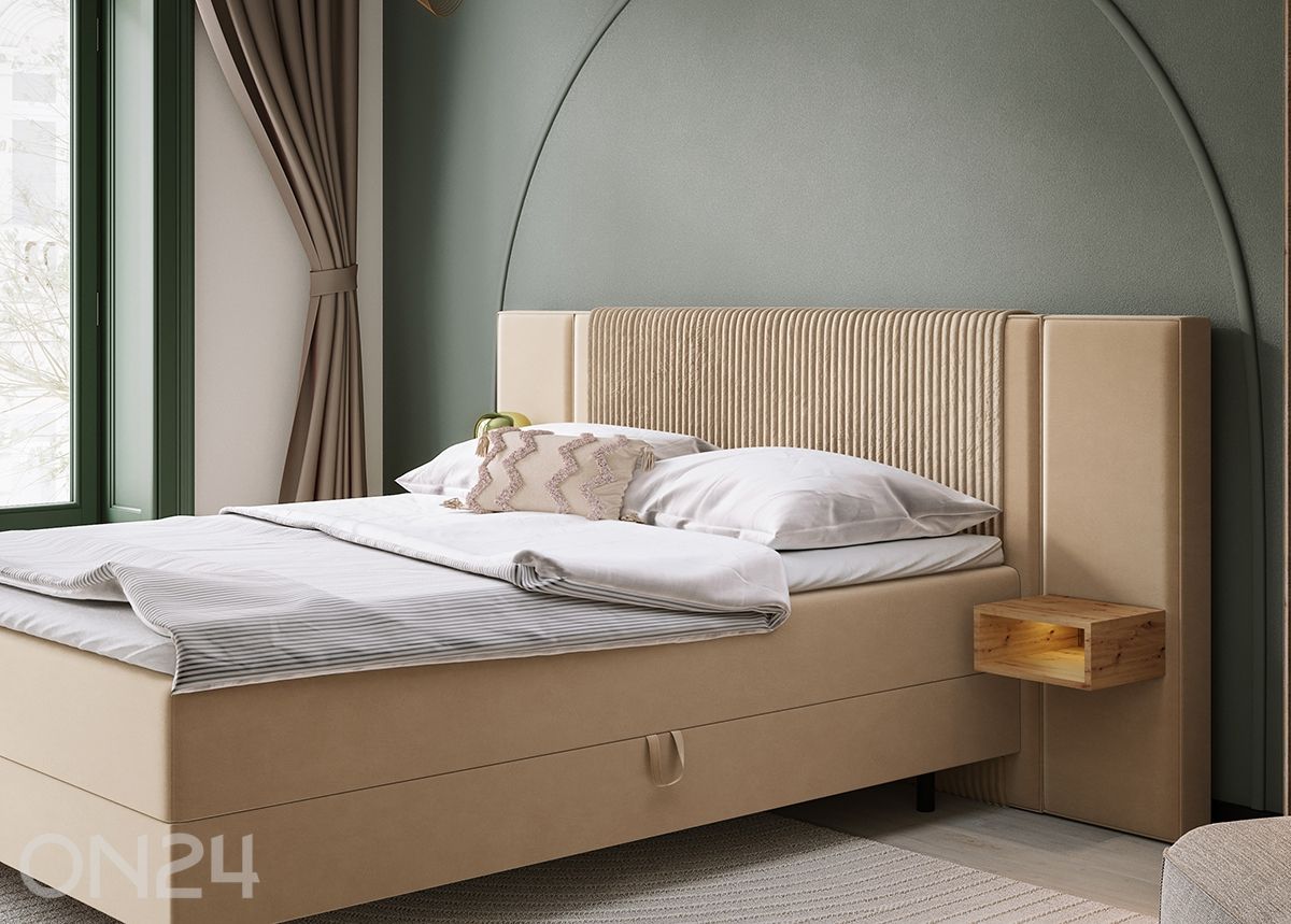 Pesukastiga kontinentaalvoodi , 2 öökappi + LED 160x200 cm suurendatud