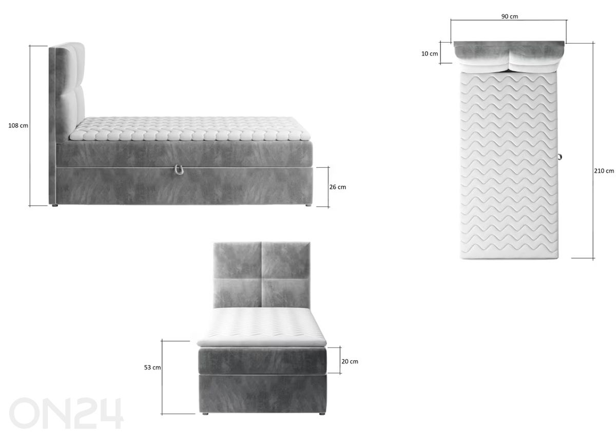Pesukastiga kontinentaalvoodi 90x200 cm suurendatud