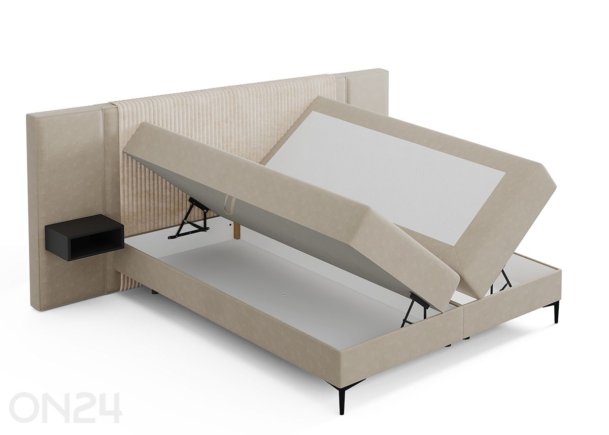 Pesukastiga kontinentaalvoodi Noelie, 2 öökappi + LED 140x200 cm suurendatud