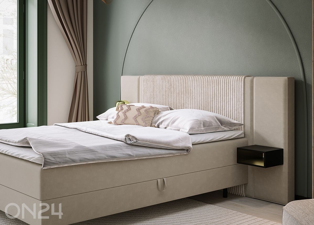 pesukastiga kontinentaalvoodi Noelie, 2 öökappi + LED 180x200 cm suurendatud