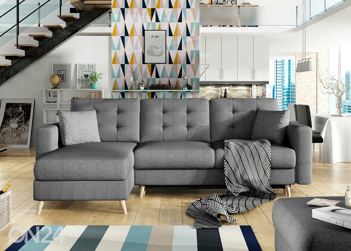 Pesukastiga nurgadiivanvoodi suurendatud