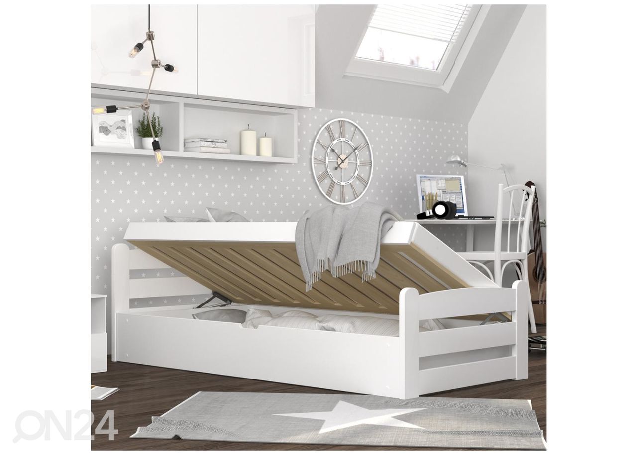 Pesukastiga voodi 90x200 cm, valge suurendatud