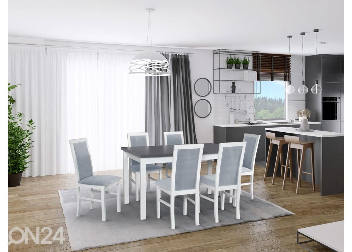 Pikendatav söögilaud 80x120-150 cm + 6 tooli suurendatud