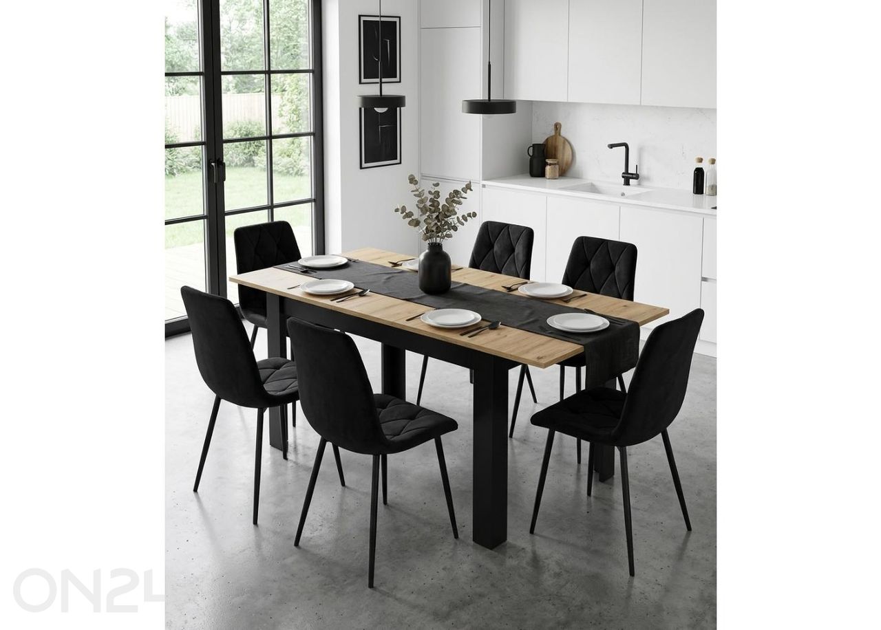 Pikendatav söögilaud 80x120/160 cm, artisan tamm/must suurendatud