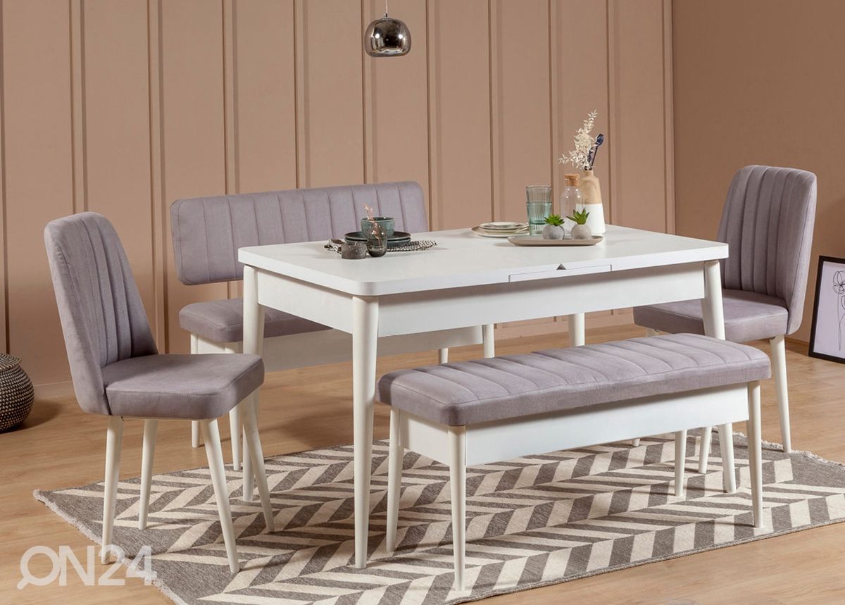 Pikendatav söögilaud 80x130-165 cm + 2 tooli+2 pinki suurendatud