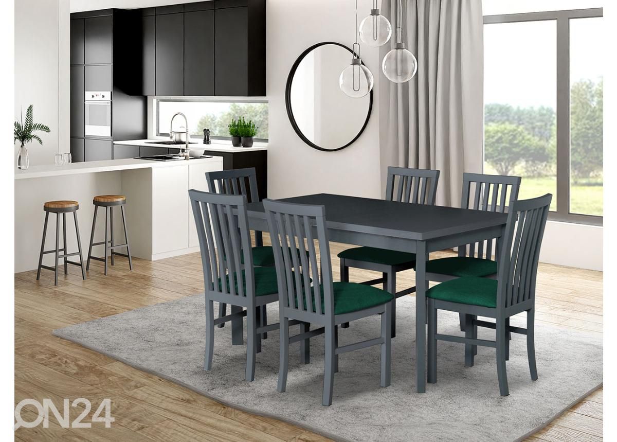 Pikendatav söögilaud 80x140-180 cm + 6 tooli suurendatud