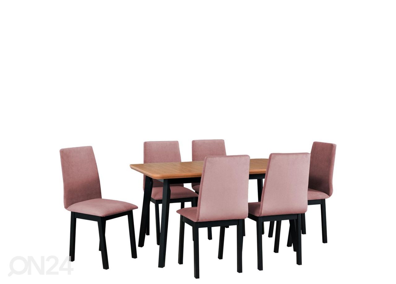 Pikendatav söögilaud 80x140-180 cm + 6 tooli suurendatud