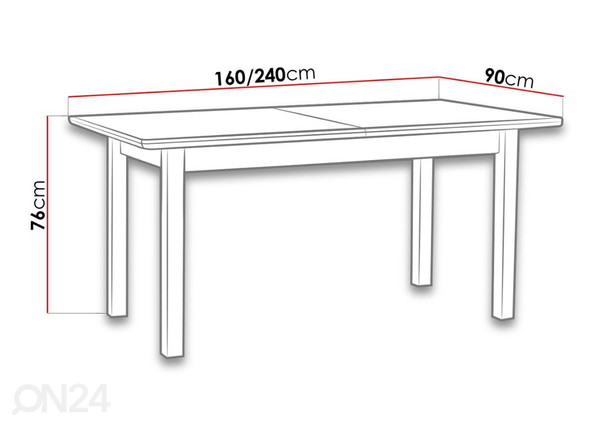 Pikendatav söögilaud 90x160-240 cm + 6 tooli suurendatud