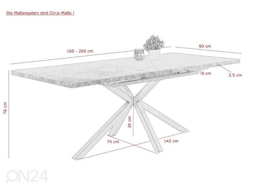 Pikendatav söögilaud Malou I 90x160-200 cm suurendatud