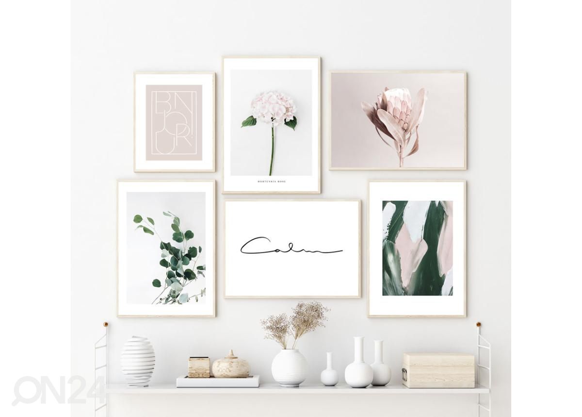 Poster Abstraktne roheline ja roosa 30x40 cm suurendatud