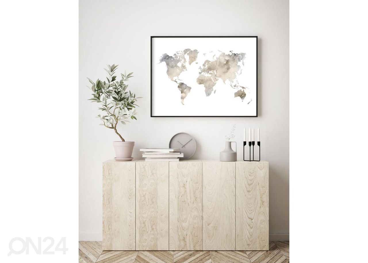 Poster Beež maailmakaart 21x30 cm suurendatud